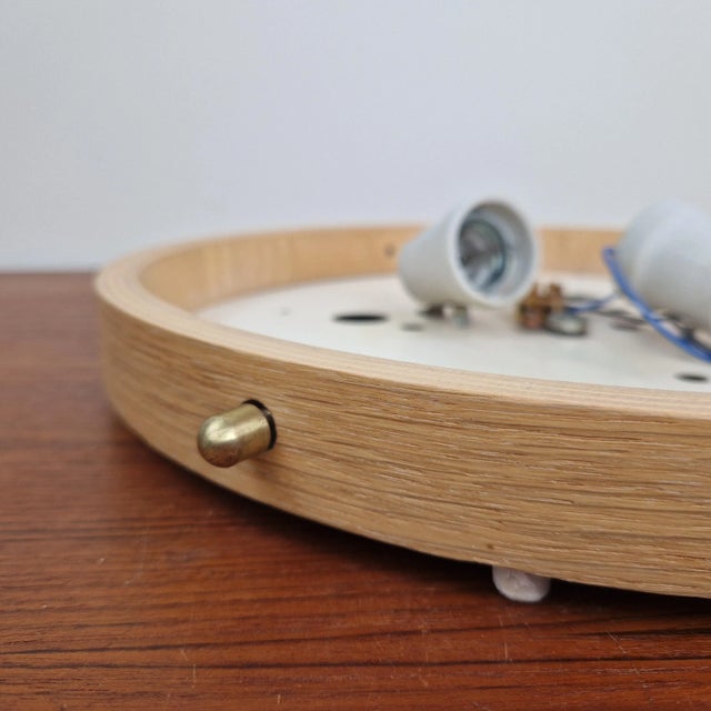 Wood Mid-Century Glass and Oak Flush Mount, 1970s For Sale - Image 7 of 10