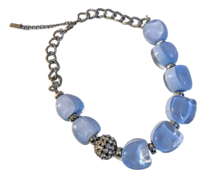 '90s Blue Acrylic Bead Necklace With With Rhinestone and Chrome Inc