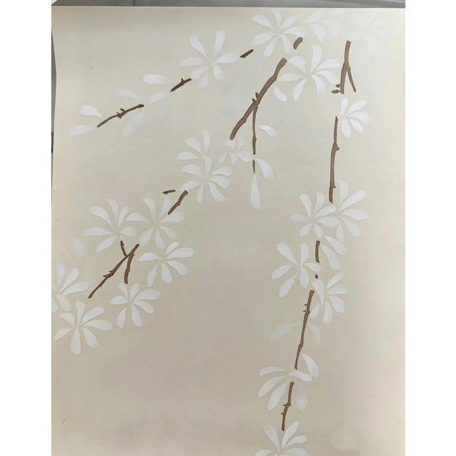 Chinoiserie Hand-Painted Minimal Chinoiserie Wallpaper Panels – Elegant White Botanical Branch Mural, Luxury Neutral Wall Art, 3 Panels 36x96” For Sale - Image 3 of 3
