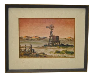 Forrest Hibbits "California Country Farm" Oil Painting c.1970