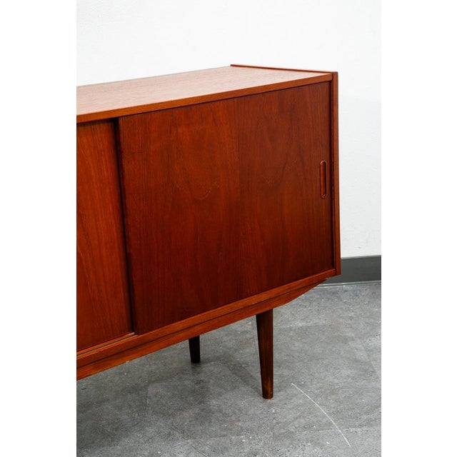 Wood Mid Century Modern Credenza Media Cabinet Teak Sliding Door Compact Denmark For Sale - Image 7 of 12