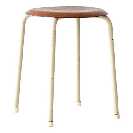 Scandinavian Stool in Metal and Teak, 1960s For Sale