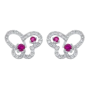 18K White Gold Ruby and Diamond Butterfly Outline Stud Earrings