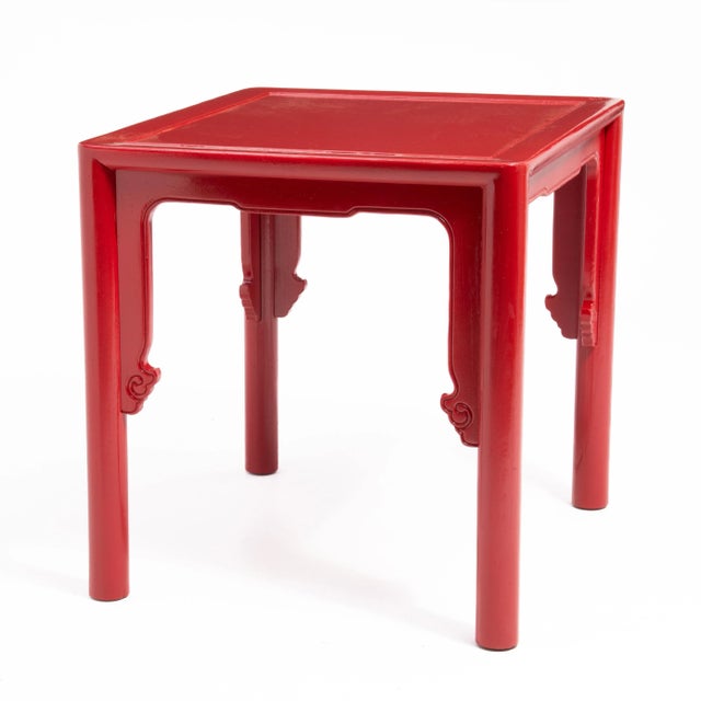 Square Red American Copy Antique Qing Dynasty Chinese Side Table 1970s For Sale - Image 4 of 12