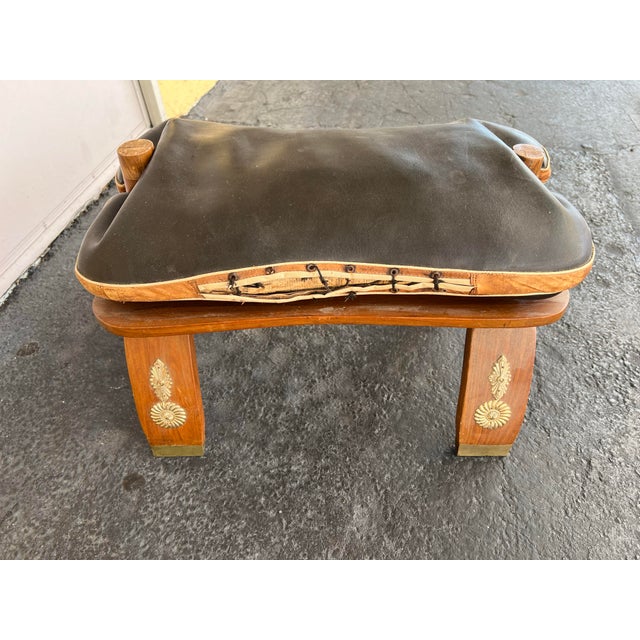 Black Vintage Mid Century Camel Saddle Low Stool, Ottoman For Sale - Image 8 of 10