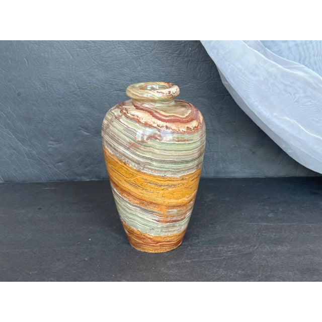 Contemporary Banded Onyx Stone Vase For Sale - Image 3 of 11