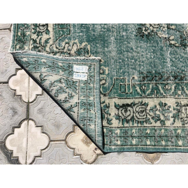 Vintage Turquoise Wool Rug For Sale - Image 9 of 9