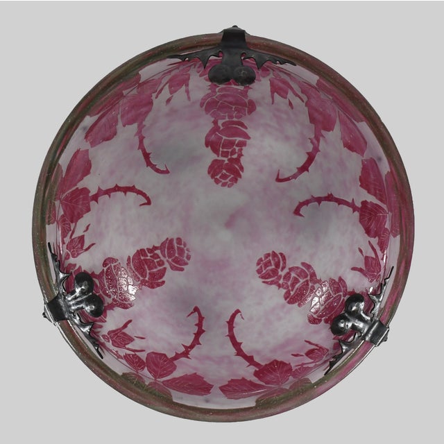 Metal French Art Deco Pendant Light by Le Verre Francais Schneider - 1925 Cameo Chandelier France For Sale - Image 7 of 17