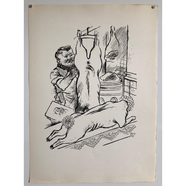 1930s George Grosz, 1936 Lithograph Interregnum Portfolio Butcher Shop Small Edition Weimar Germany, 1936 For Sale - Image 5 of 5