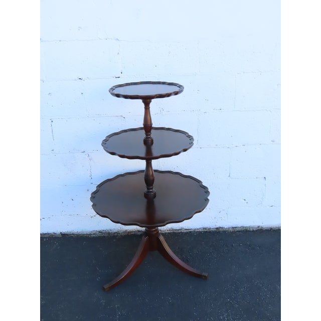 1940s Mahogany 3 Tiers Carved Pie Crust Round Side End Table 6911 For Sale - Image 10 of 10