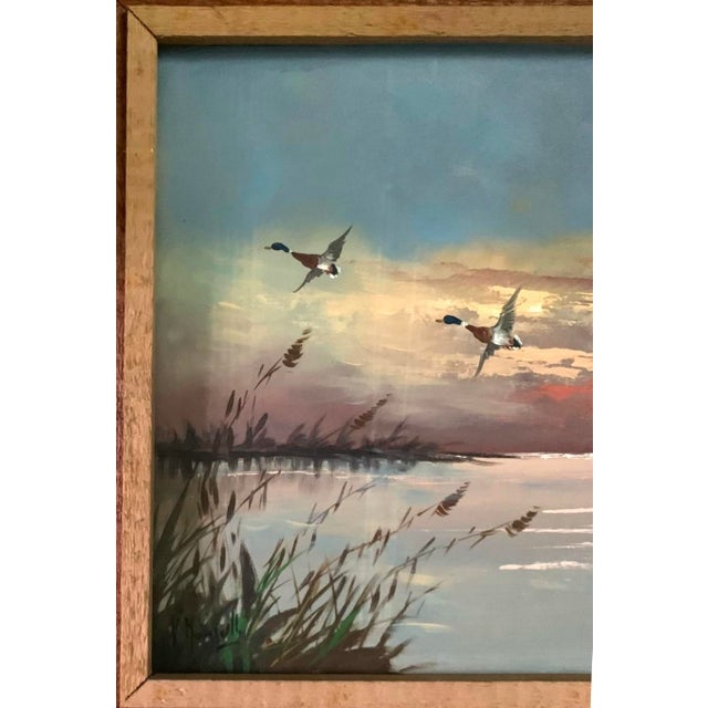 Late 20th Century Painting Mallard Duck Oil on Canvas Signed Framed Vintage Wildlife Art For Sale - Image 4 of 6