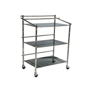 Silver & Smoked Glass Faux Bamboo Bar Cart For Sale