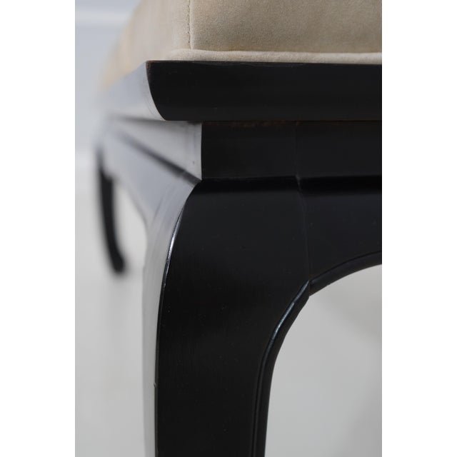 Century Oriental Style Leather Seat Black Lacquer Bench For Sale - Image 11 of 13