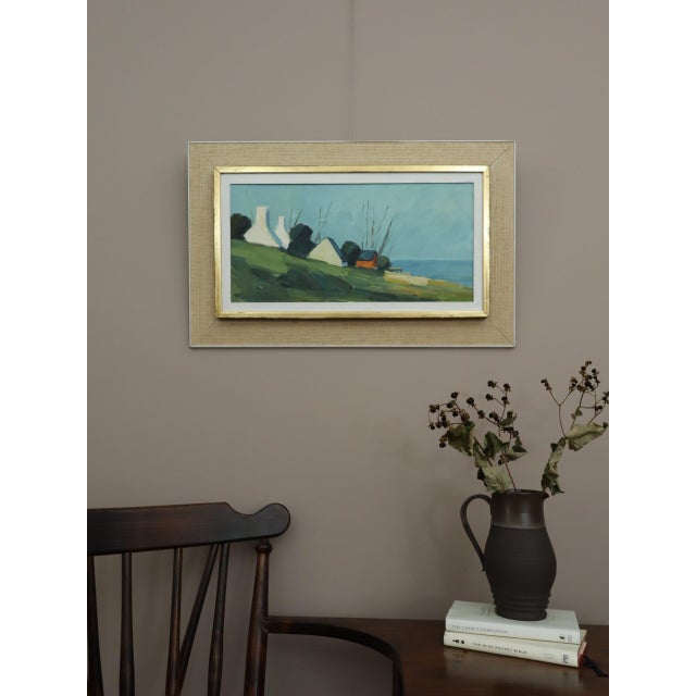 Mid-Century Modern Mid-Century Modern 'Red Cabin by the Shore' Swedish Landscape Oil Painting, Framed For Sale - Image 3 of 13