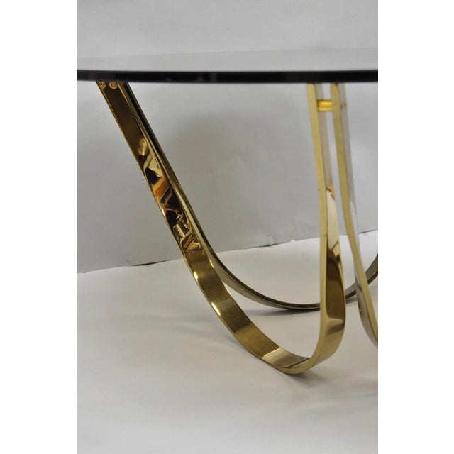 Mid 20th Century Tri-Mark Mid Century Modern Brass Plated Steel Smoked Glass Arch Coffee Table For Sale - Image 11 of 15