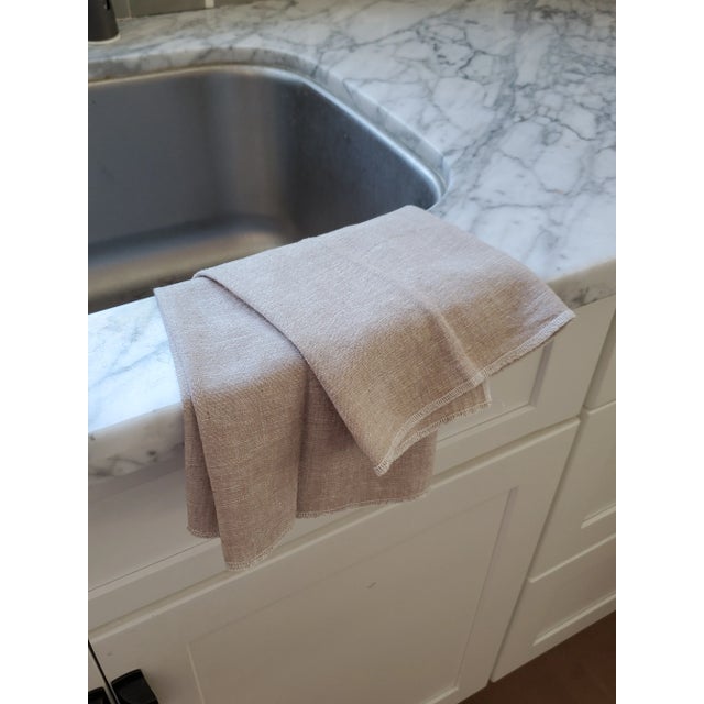 Tan Beige Yarn Dyed Linen Kitchen Tea Dish Towels - a Pair For Sale In Los Angeles - Image 6 of 7