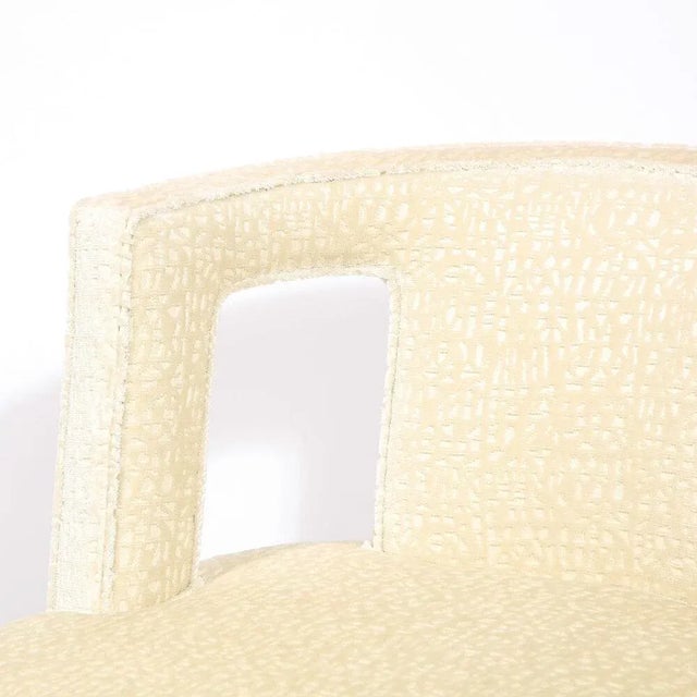 Mid Century Modern Cutout Barrel Back Chair in Pearl Holly Hunt Ecriture Velvet For Sale - Image 9 of 13
