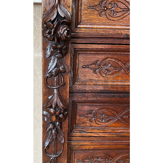 Late 19th Walnut Nine Drawer Tall French Carved Chest or Siffonier For Sale - Image 11 of 18