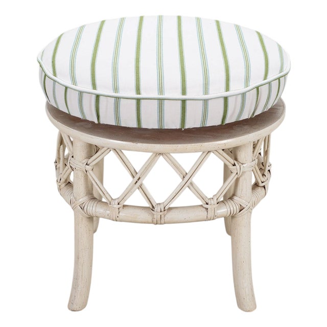 20th Century Round Rattan Swivel Ottoman Stool by Ficks Reed For Sale