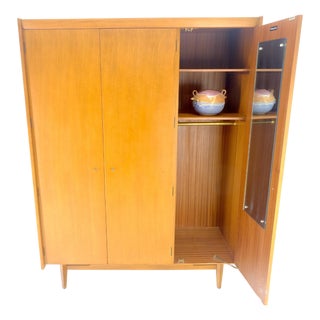Fine Danish Mid Century Modern 3 Bay Armoire Wardrobe Cabinet Dresser MINT For Sale