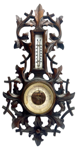 Wall-Mounted Weather Station in Carved Walnut, 1910