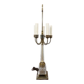 Tower Craftsmen Glass & Brass Candelabra Lamp For Sale