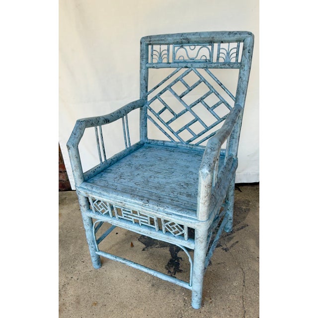 Elegant Vintage Chinoiserie Chippendale Faux Bamboo Chair With Tortoise Finish – Newly Painted For Sale - Image 9 of 11
