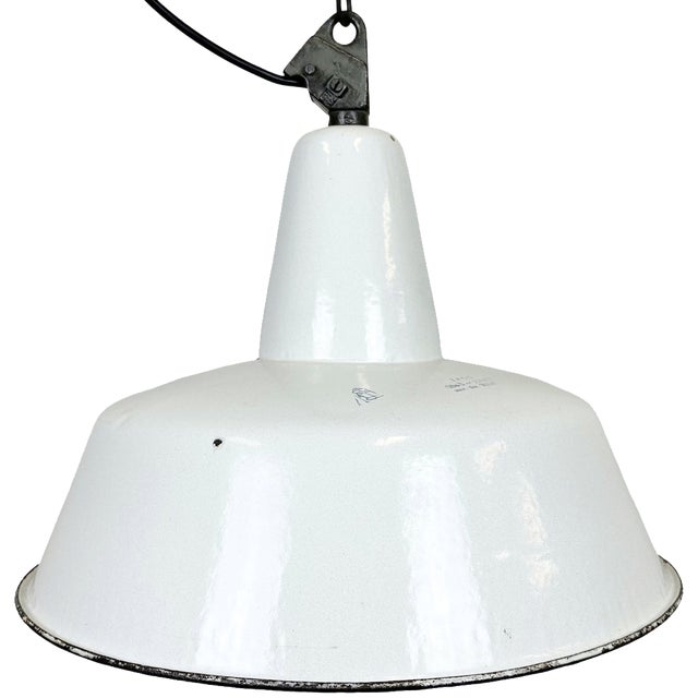 Large Industrial White Enamel Factory Pendant Lamp from Zaos, 1960s For Sale