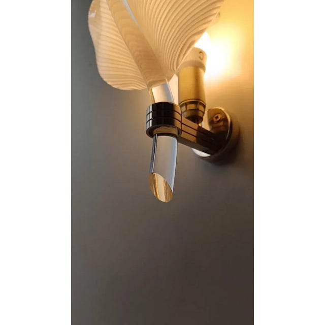 1960s Mid 20th Century Modern White Striped Murano Glass Leaf Sconce, Italy, 1960s For Sale - Image 5 of 18