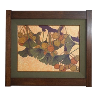 Mission Oak Arts & Crafts Ginko in Autumn Print For Sale