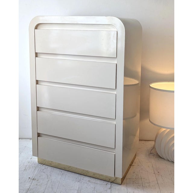 Wood Vintage Laminate Waterfall Chest of Drawers, 1980s For Sale - Image 7 of 12