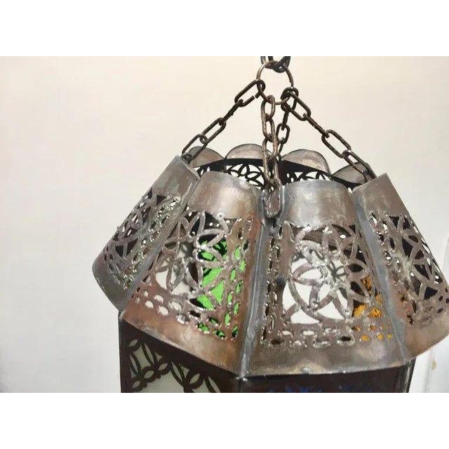 Moroccan Lantern Handcrafted Moorish Metal and Glass For Sale In Palm Springs - Image 6 of 12