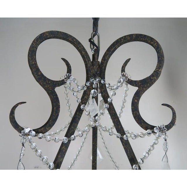 Six-Light Rock Crystal Wrought Iron Chandelier For Sale - Image 4 of 12