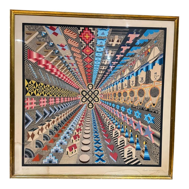 1970s Pedro Friedeberg Kabalah Abstract Op Art Lithograph For Sale