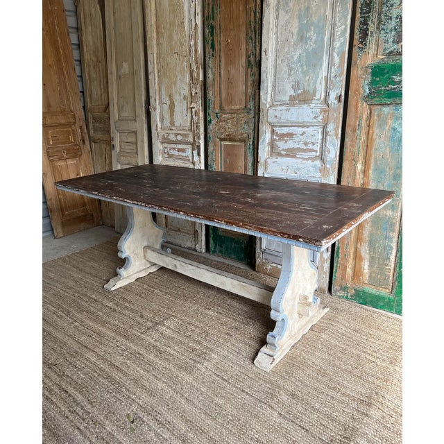 Wood Tuscan Painted Dining Table With Natural Wood Top - 19th C For Sale - Image 7 of 7