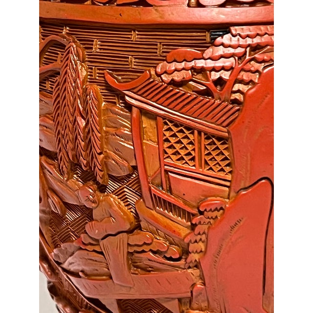 Red Antique Chinese Red Lacquer Covered Jar For Sale - Image 8 of 12