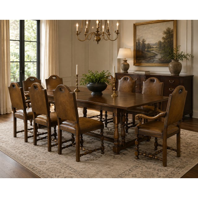 A set of 8 expertly crafted and exceptionally durable dining chairs built to last a lifetime. Upholstered in tough buffalo...