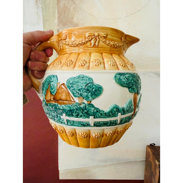 Vintage Italian Ceramic Pitcher Made in Italy 6806 Hand Painted Pottery Vase For Sale - Image 4 of 12
