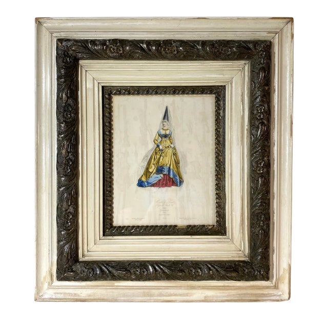 Antique French Fashion Engraving "Modes De Paris" of Woman in 1450's Dress For Sale