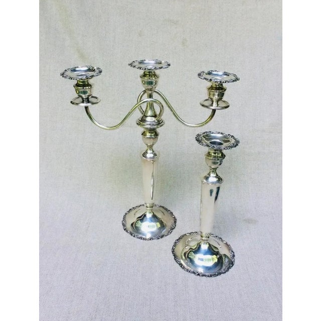 Metal Pair of Antique Convertible Sterling Silver 3-Light Georgian Revival Candelabra, Circa 1950 For Sale - Image 7 of 18
