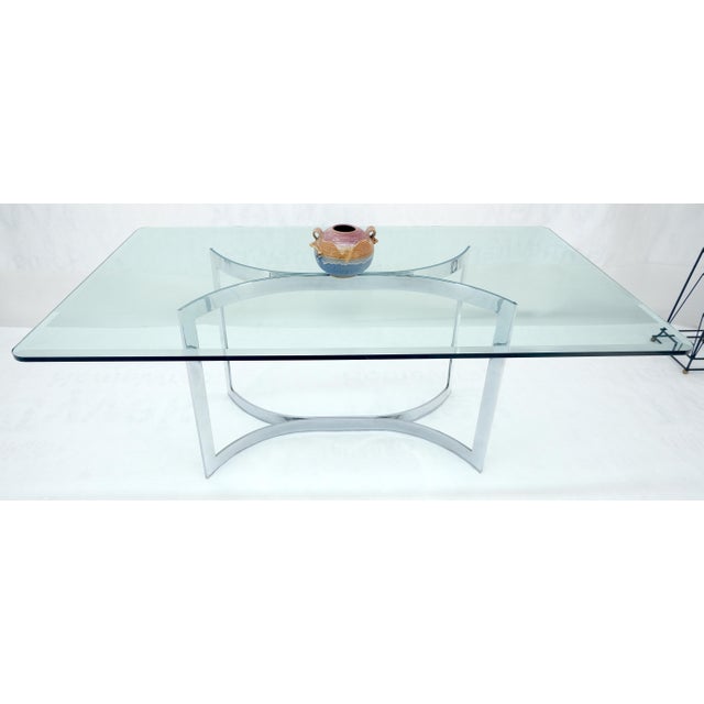 Metal Mid Century c1970s Bent "C" Curve Chrome Ribbon Style Base Dining Table Bauhaus For Sale - Image 7 of 11