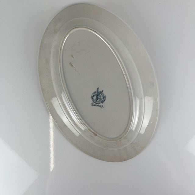 Oval Earthenware Platter with Lauriers Pattern from Moulins des Loups, 1900s For Sale - Image 4 of 8