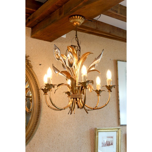 Hollywood Regency Gilt Calla Lily Chandelier attributed to Hans Kögl, 1970s For Sale - Image 4 of 15