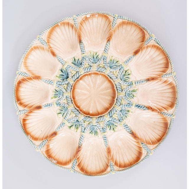 Large Antique French Sarreguemines Majolica Oyster Platter, Circa 1920 For Sale - Image 9 of 9