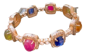 Bochic “Capri” Vintage Ruby & Multi Sapphire Cuff Set In 18K Gold & Silver