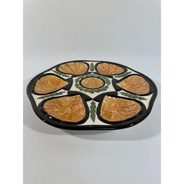 1950s Vintage French Majolica Saint Jean De Bretagne Oyster Plate For Sale - Image 5 of 11