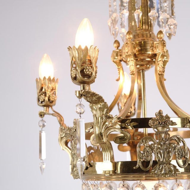 Antique French 5-Arm Chandelier in Crystal and Gilt Bronze, 1890 For Sale - Image 3 of 9