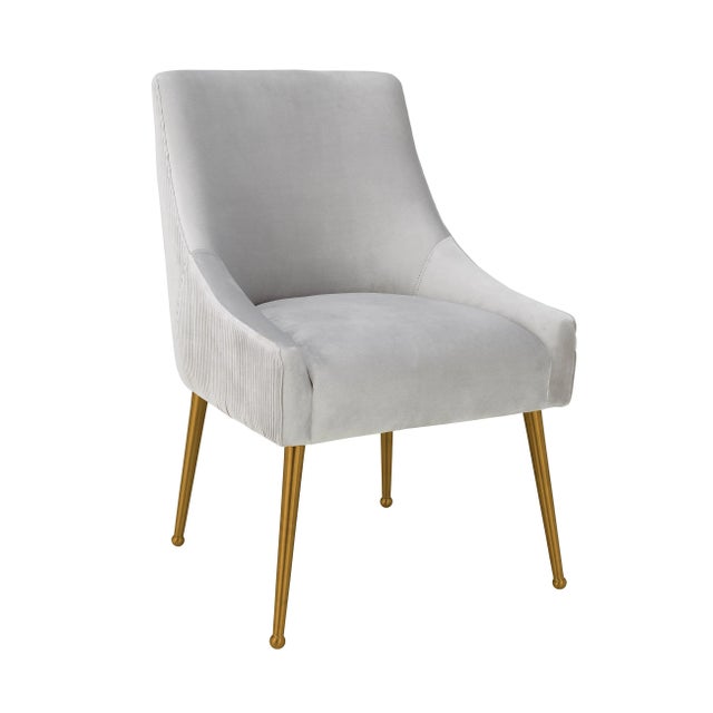 Beatrix Pleated Light Grey Velvet Side Chair with Gold Legs For Sale - Image 9 of 9