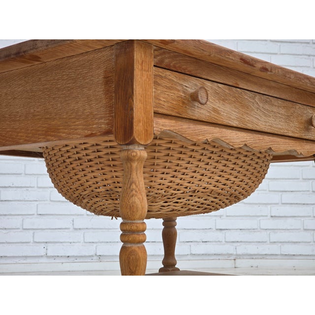Scandinavian Side Table with Drawers in Oak Wood and Rattan, 1970s For Sale - Image 4 of 18