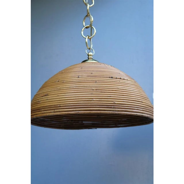 Wood Dome Ceiling Light in Wicker & Brass, Italy, 1970s For Sale - Image 7 of 11